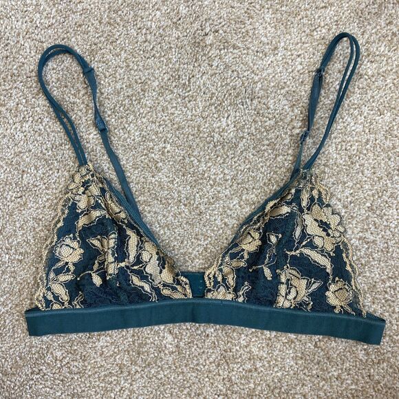 Urban Outfitters Other - Urban Outfitters Unlined Floral Lace Bralette Teal Gold Womens Size S Boho